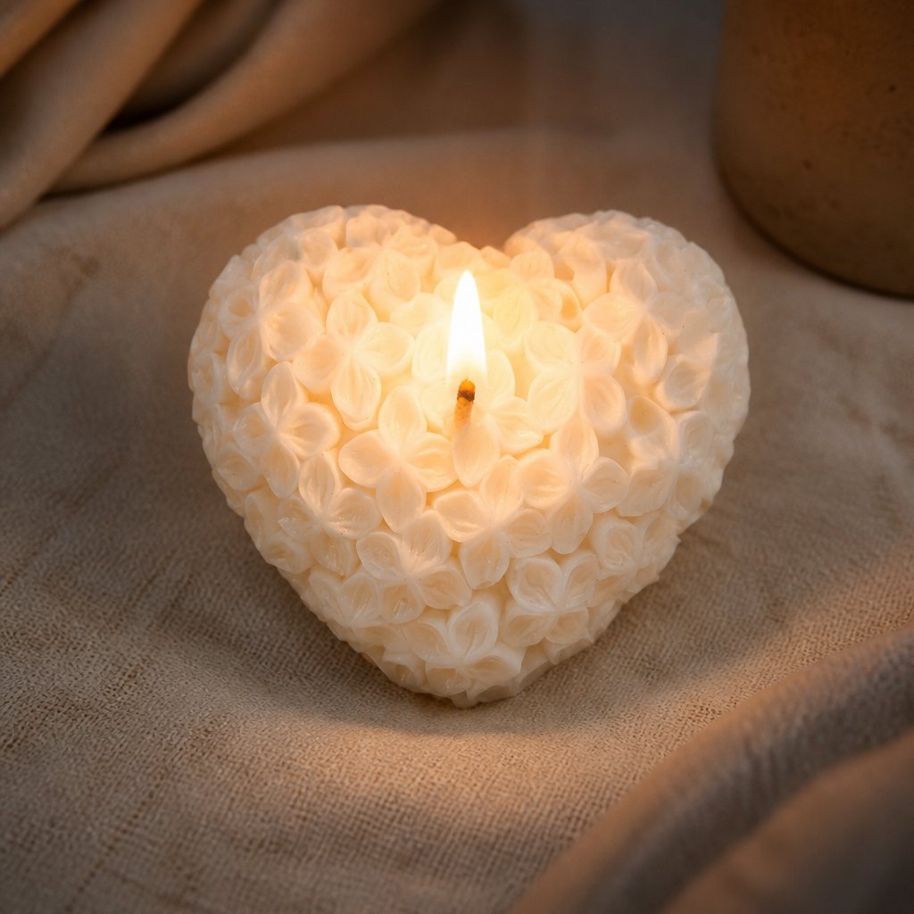 Vela decorativa Corazón Floreciente - Blanca / Coco