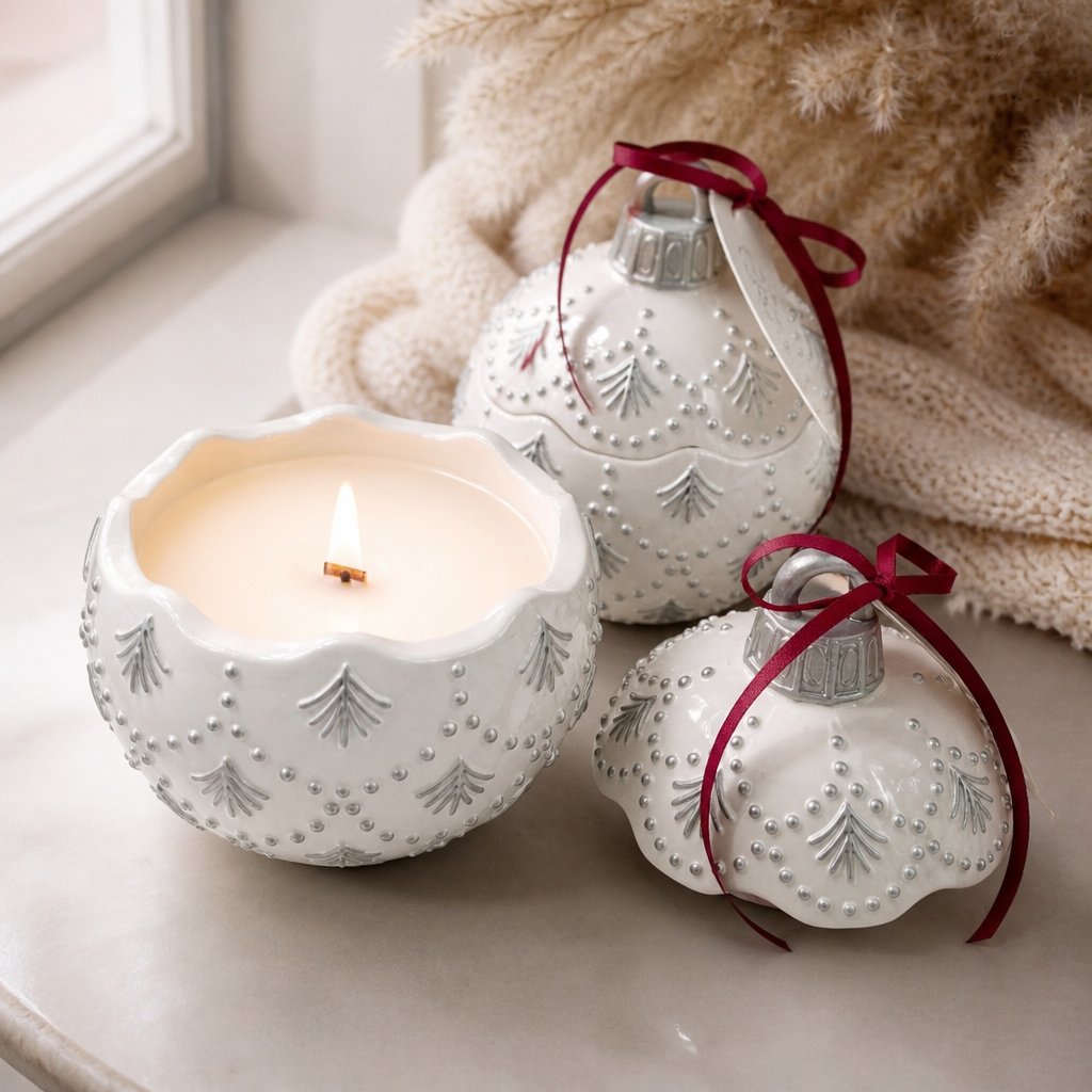 Vela Christmas Bauble Enchanted - Blanca / Plateada / Magia Invernal