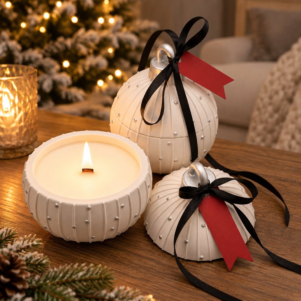 Vela Christmas Bauble Charming - Blanca / Plateada / Magia Invernal