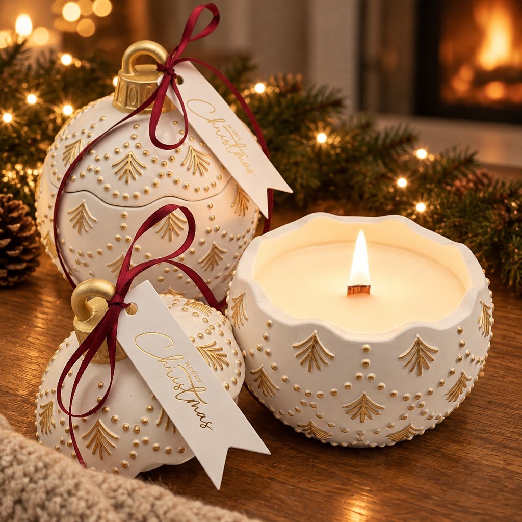 Vela Christmas Bauble Enchanted - Blanca / Dorada / Magia Invernal